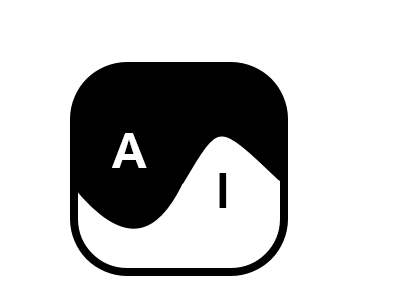 A rounded square Ying and Yang symbol with a white 'A' and black 'I' 